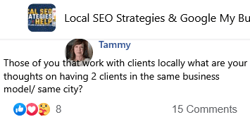 having 2 local seo clients in the same business model same city it is cool