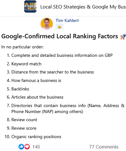 google confirmed local ranking factors keyword match backlinks hq reviews