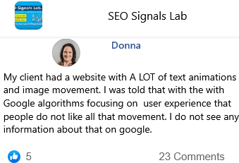 my client had a website with a lot of text animations and image movement that s he claimed that it is better ux beside seo