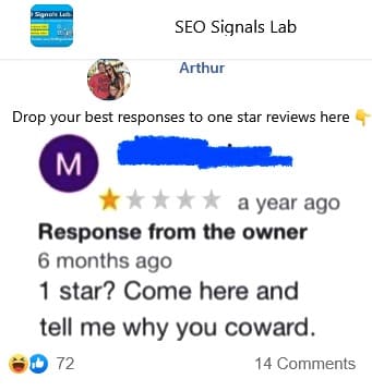drop your best responses to one star reviews here on google business profile