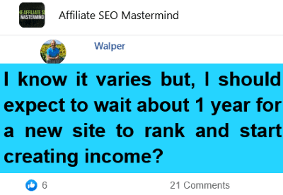 needs 12 months for a new site to rank and start creating income