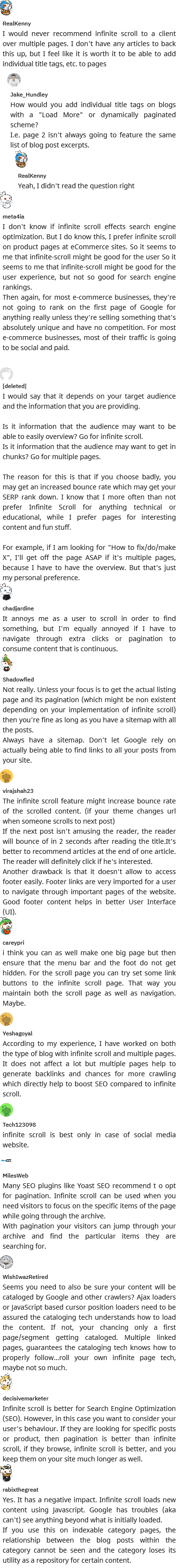 people own pov about using infinite scroll rather than pagination on ux and seo
