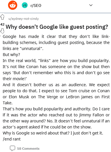 people ignore google own rules about backlinks of guest posts being unnatural