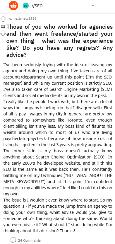 if you are an in house seo manager who wanted to abandon it to be a freelance or build your biz read first this people thought