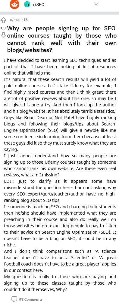 why do people take seo online courses taught by those who cannot rank well with their blogs websites