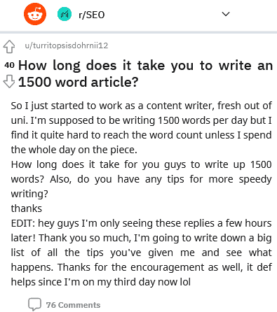 how long does it take you to write a 1500 word article