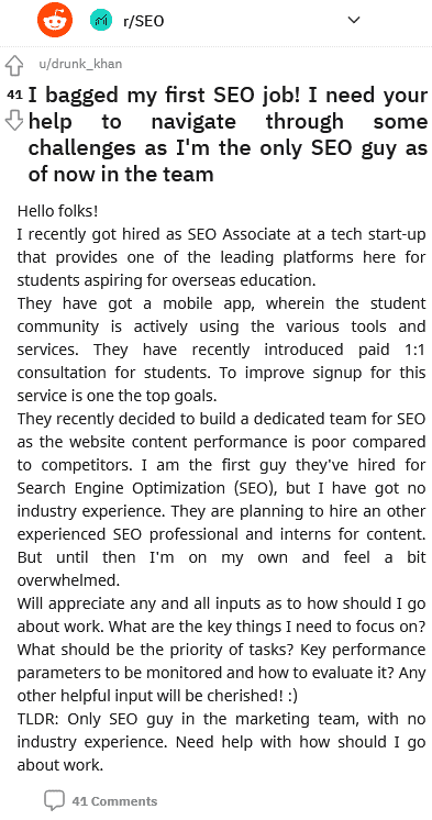 i am the only seo intern on the team they wanted to hire another seo intern but have never got realized
