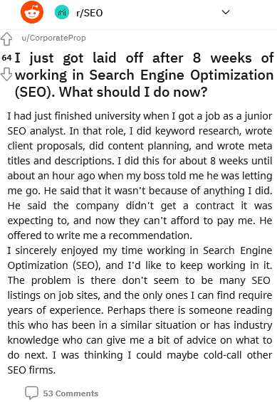 many seo jobs require years of xp people want a ph d level of xp but never let that discourage you