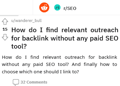 to find relevant outreach for backlink without any paid seo tool