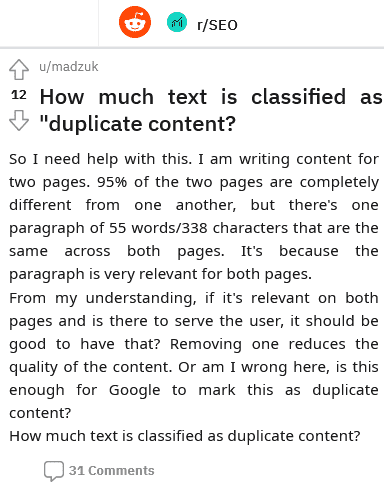 the amount of text that gets counted as duplicate content