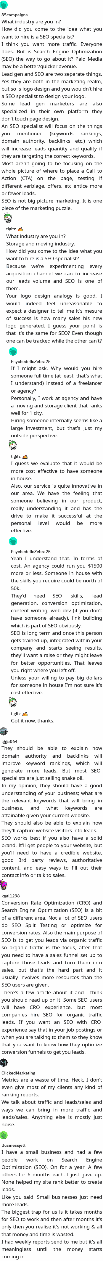 my business is looking for an seo specialist and i am getting tasked to interview them