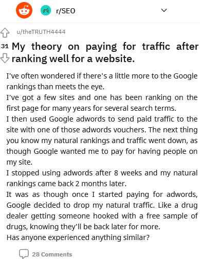 My Theory on Paying for Traffic After Ranking Well for a Website