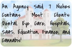 An Agency Said 7 Niches Contains Most Clients: Dental, Eye Care, Hospitals, SaaS, Education, Finance, and Cannabis!